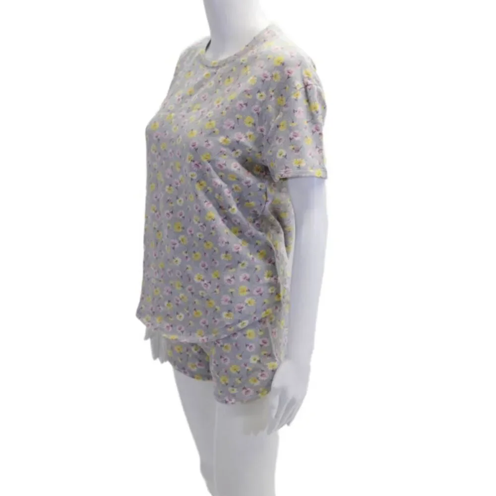 Emerson Road Womens Crew Neck Floral Pajama Shirt Shorts Set Gray Size Small